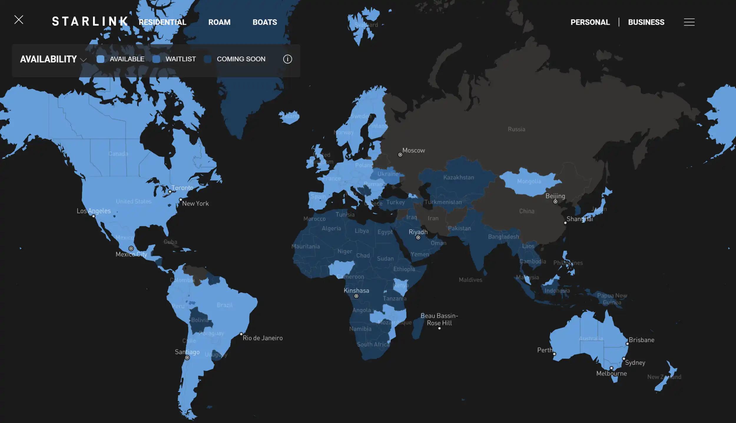 Starlink capacity map